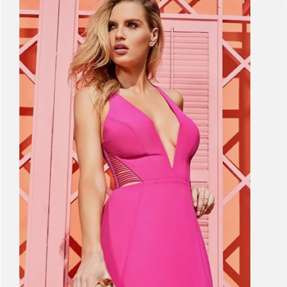 Marciano Pink Deep Plunge Cutout Arissa Cage Gown Dress 2 Xs